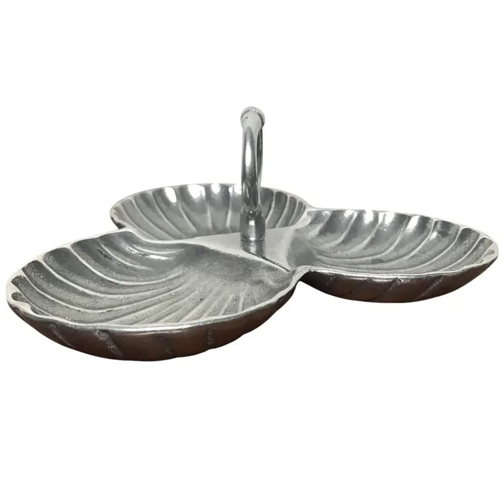 Petrina Argentina VTG Pewter 3 Shell Compartment Serving Nut Tray With Holder